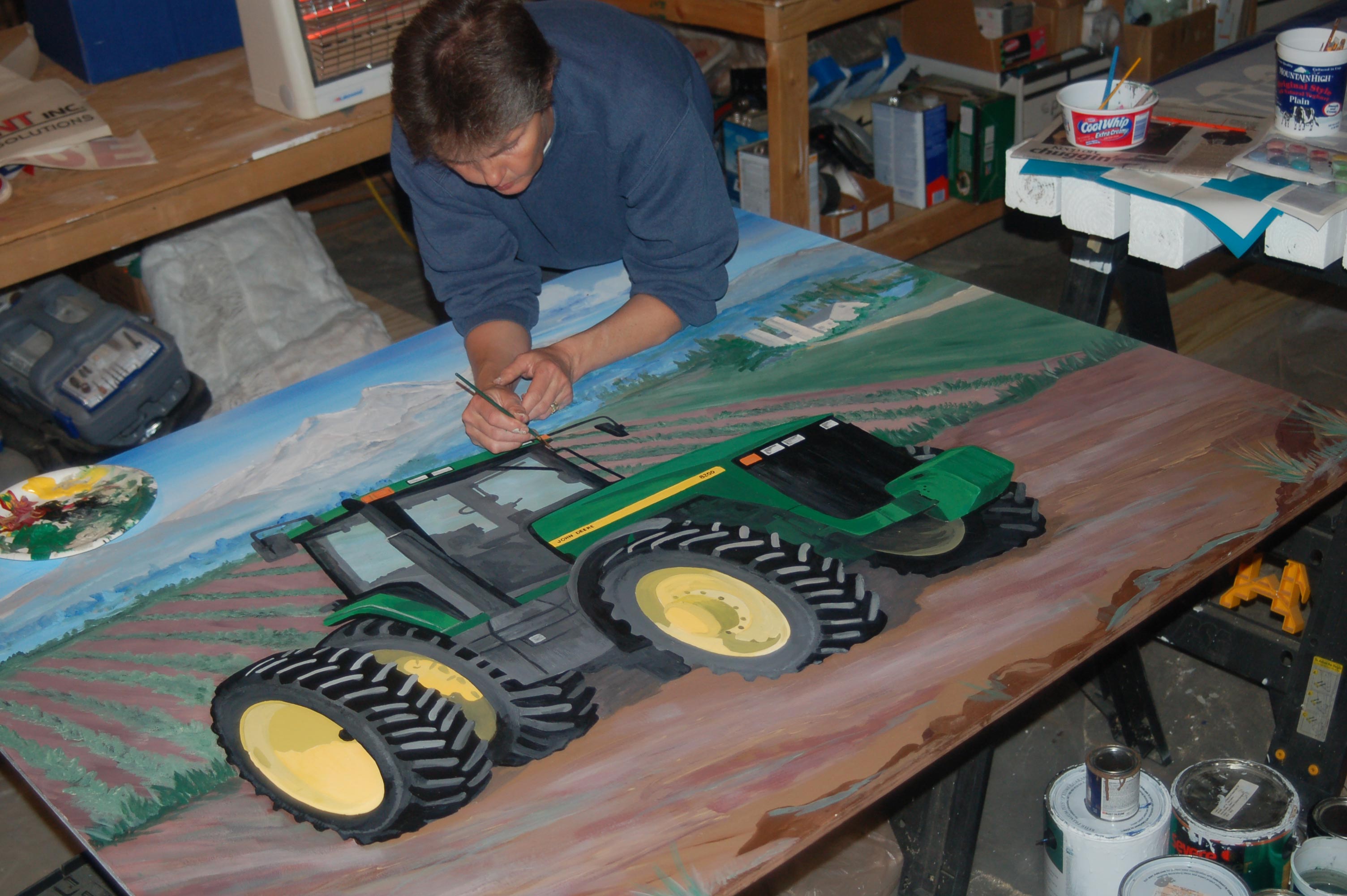 Painting of a Tractor and Farm Scene